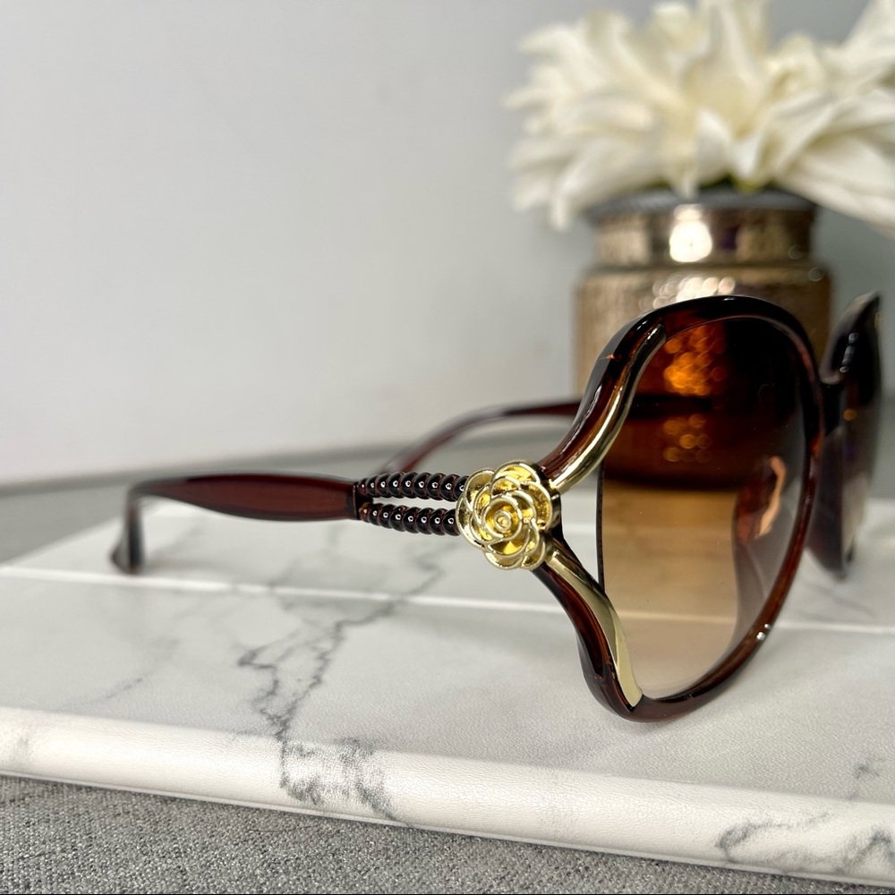 Brown & Gold Oversized Sunglasses Polarized New with Case - Picture 5 of 9